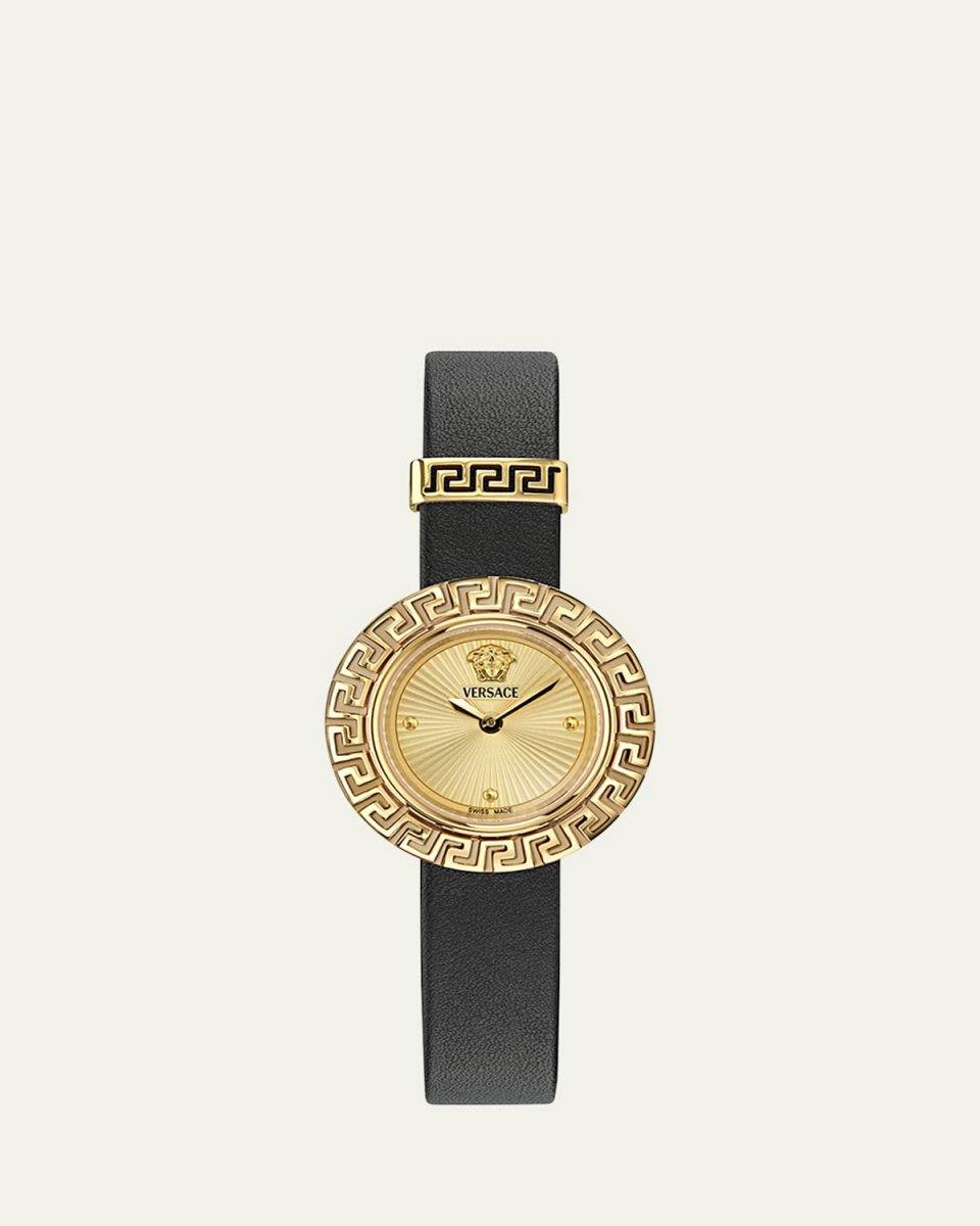 La Greca IP Yellow Gold Leather Strap Watch, 28mm